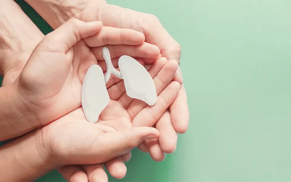 Hands holding image of lungs