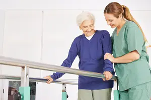 therapy nurse and senior doing rehab
