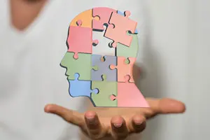 graphic of puzzle pieces in shape of a head