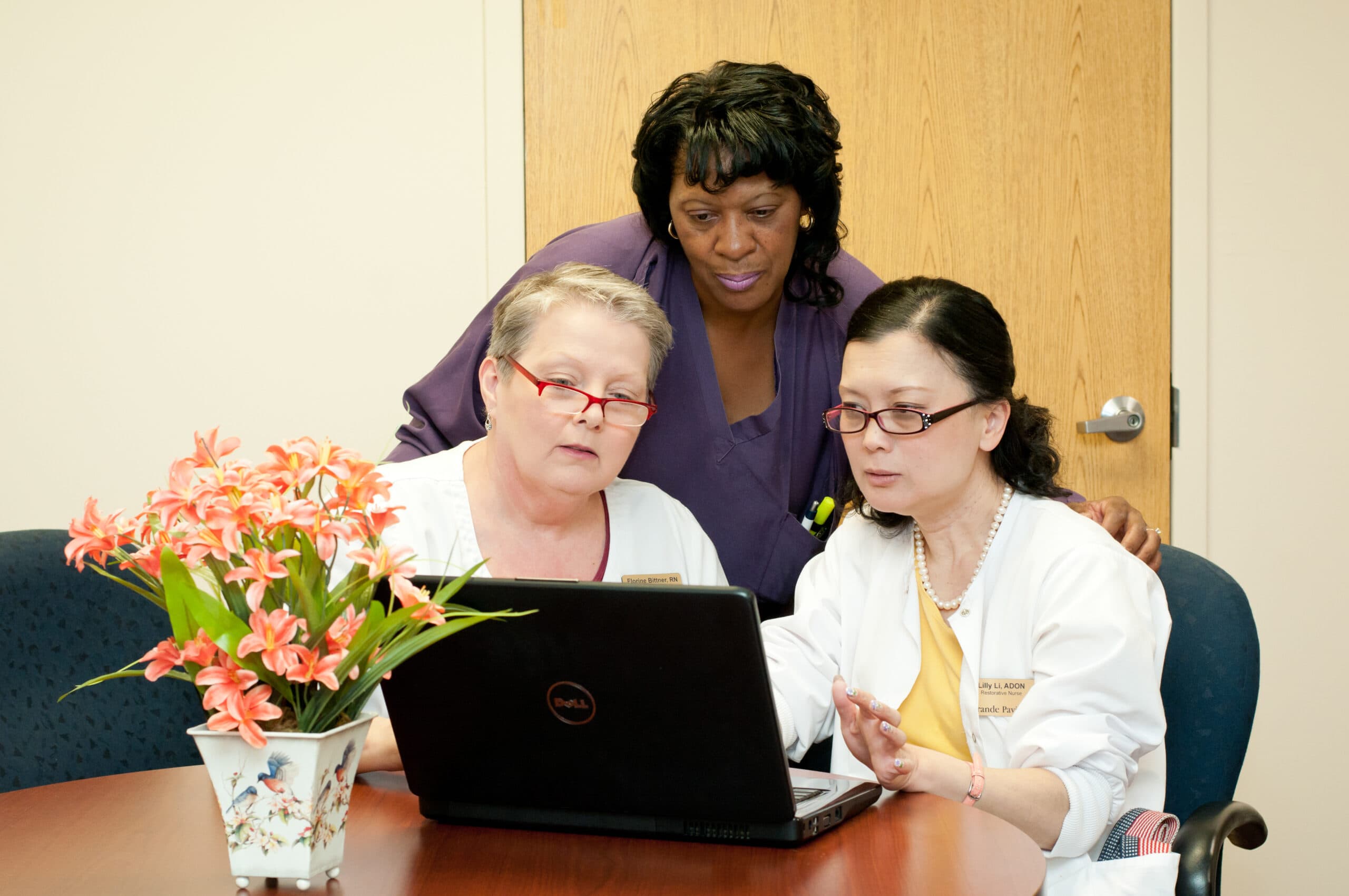 staff looking at a computer