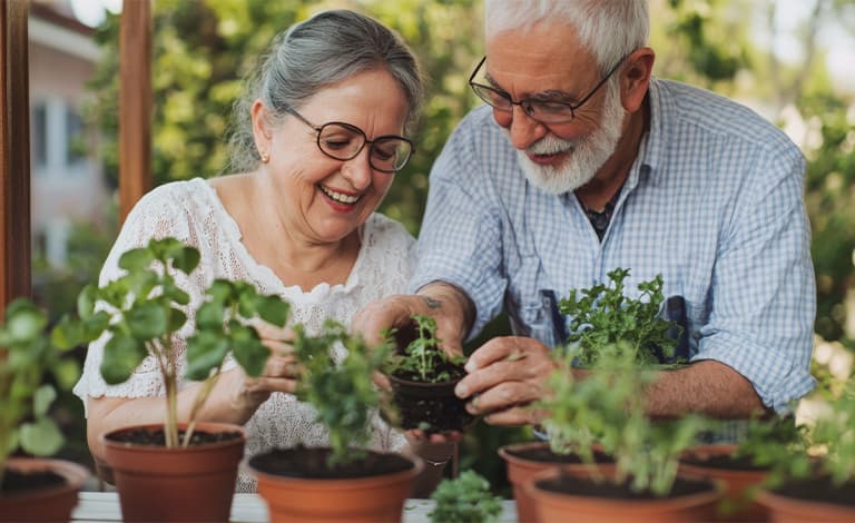 Joyful Seniors Gardening Together